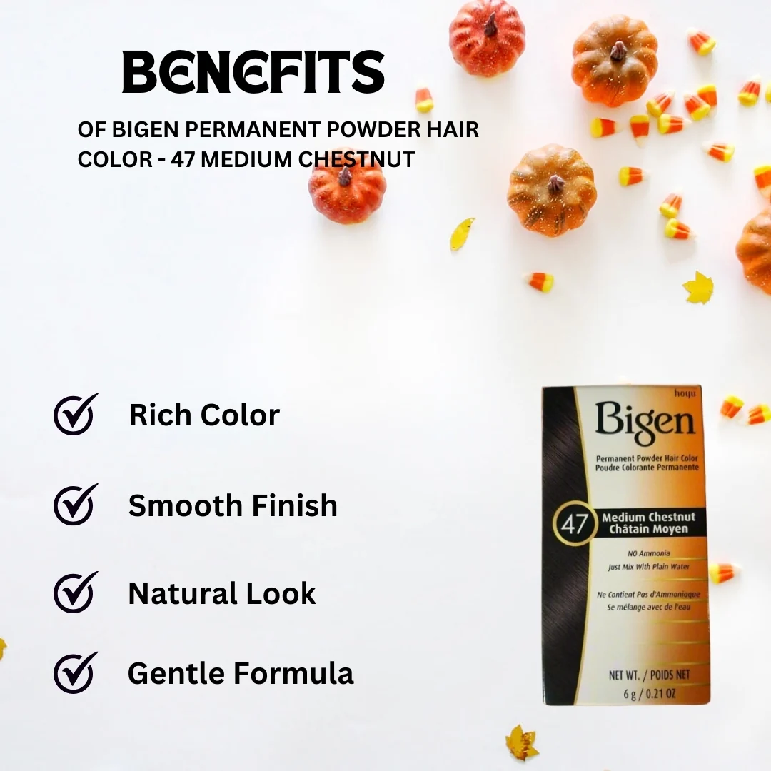 Bigen Permanent Powder Hair Color - 47 Medium Chestnut 0.21oz / 6g - Image 2