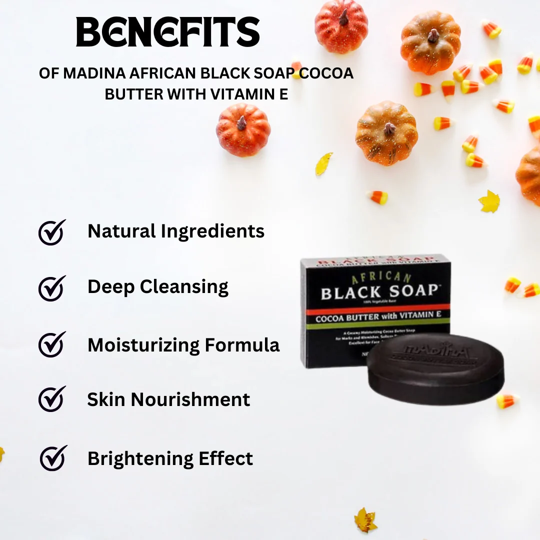 Madina African Black Soap Cocoa Butter with Vitamin E, 3.5 oz - Image 2