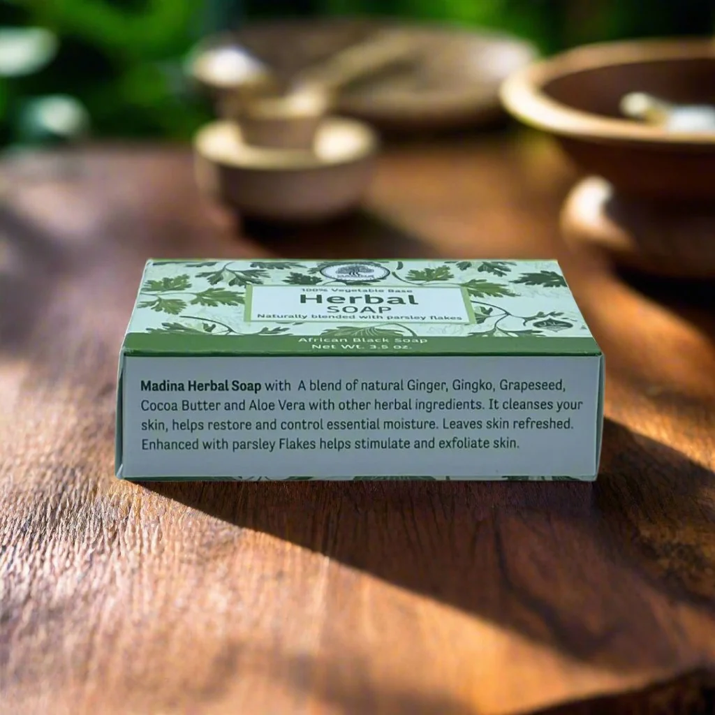 Madina Herbal Soap with parsley Flakes 3.5oz - Image 2
